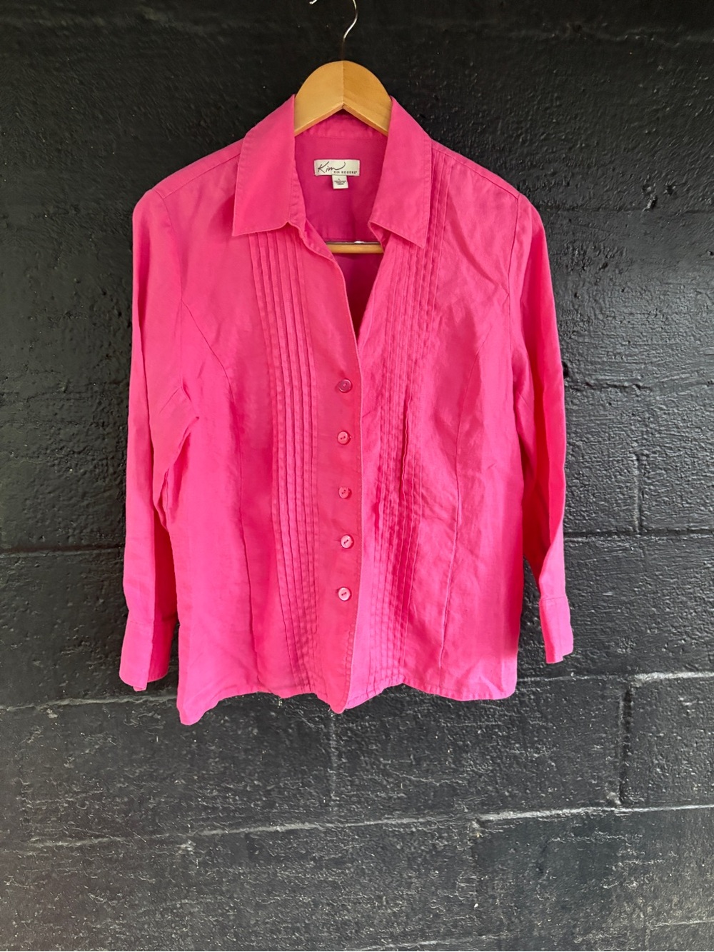 Kim Rogers 100% Linen Women's Hot Pink Button-Front Blouse